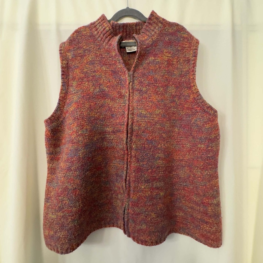 Vintage Talbots Woman 2X Multicolor Wool Blend Zip Sweater Vest 90s Cottagecore